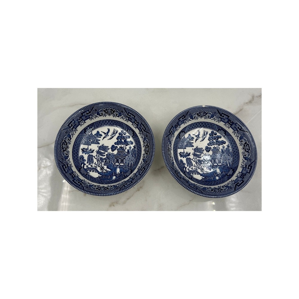 Churchill England Blue Willow Small Bowls Set of 2 Blue White Transferware 6.25"